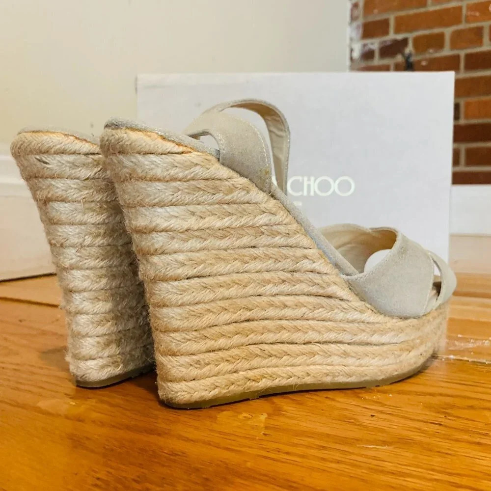 Jimmy Choo Espadrille Wedge Nude Beige Size 8.5 - Picture 12 of 16